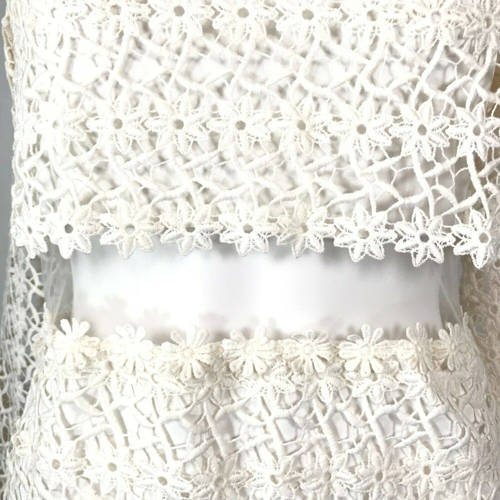 NWT L'Atiste By Amy Dress Womens Sz M White Lace Long Sleeve‎ Sheer Sheath - Picture 7 of 11